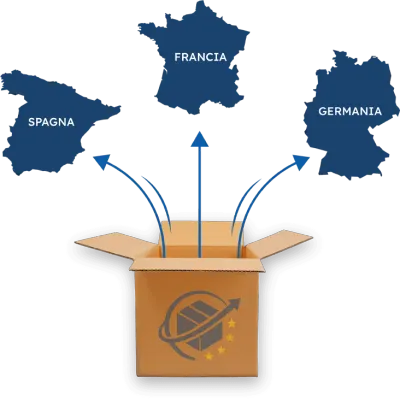 scatolone trasloco da cui escono tappe europee